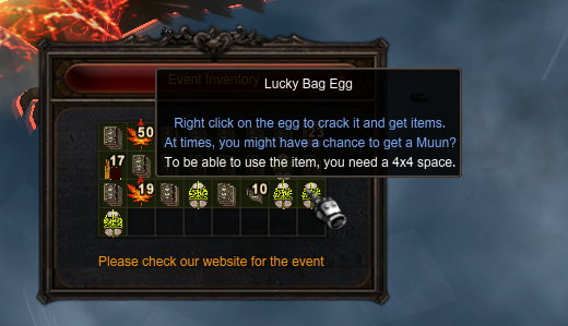 Lucky Bag Egg no Inventário de Eventos